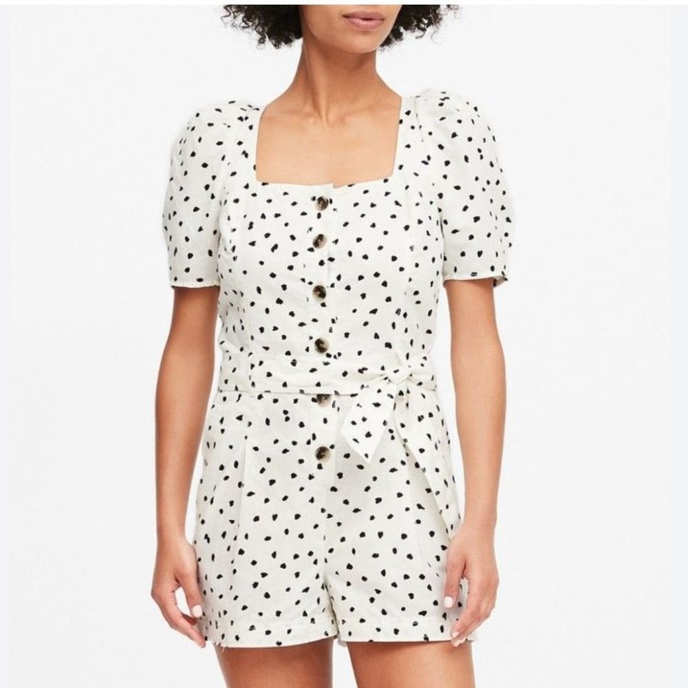 Banana Republic white and black polka dot romper size 0